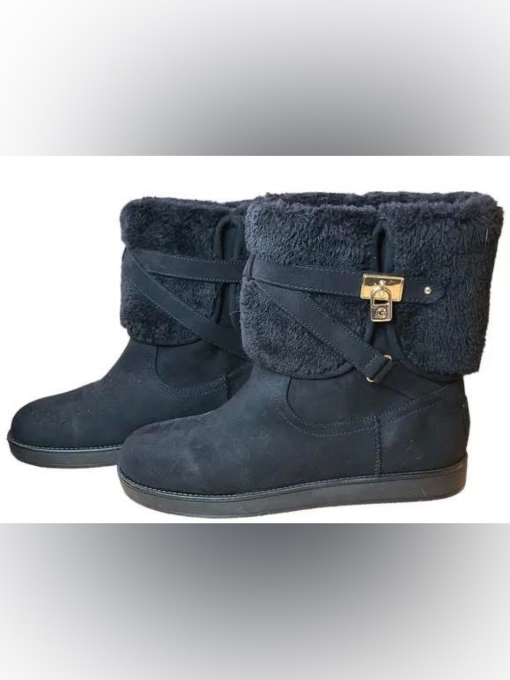 G by Guess Fold-Over Faux Fur Ankle Boots - Black